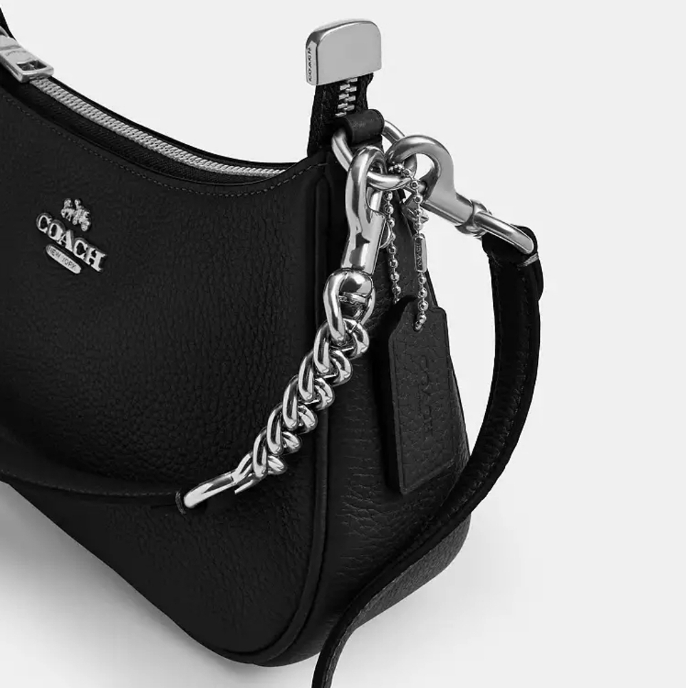NWT! Stunning Coach Black Leather Teri Shoulder Bag With Silver Hardware